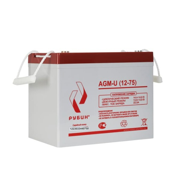 Аккумуляторная батарея Рубин, 12V, 75Ah, AGM