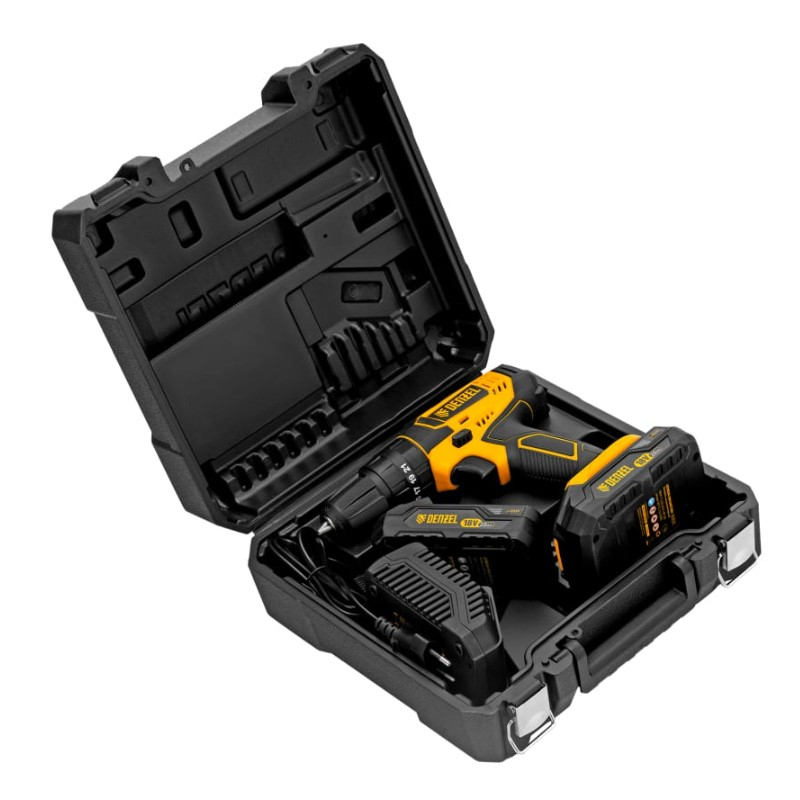 Дрель-шуруповерт аккумуляторная ударная Denzel CIDB-18-02, 18В 50Hm 2 акк. х 2.0Ah+з.у.