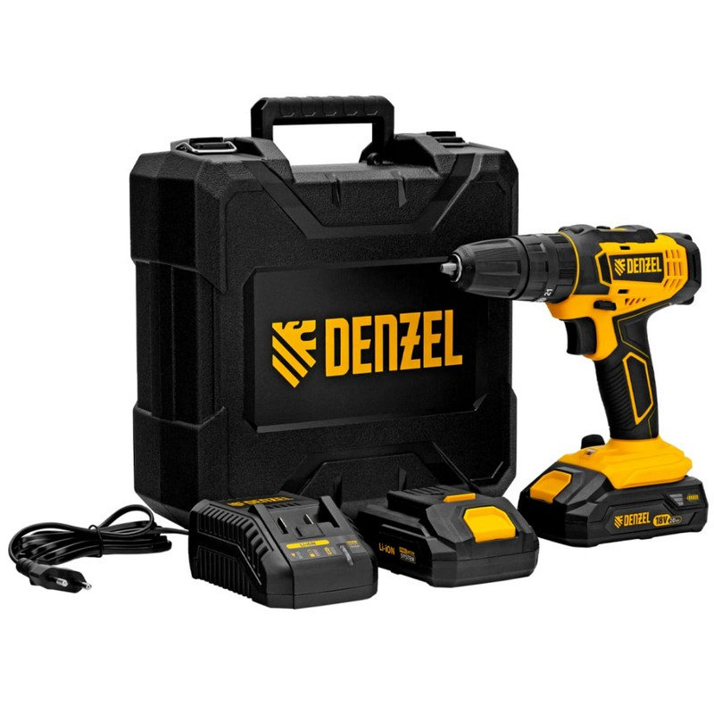 Дрель-шуруповерт аккумуляторная ударная Denzel CIDB-18-02, 18В 50Hm 2 акк. х 2.0Ah+з.у.