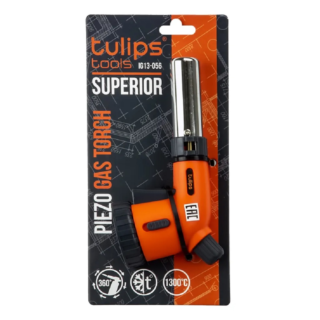 Горелка газовая Tulips tools IG13-056, керамика, пьезоподжиг, для цангового баллона