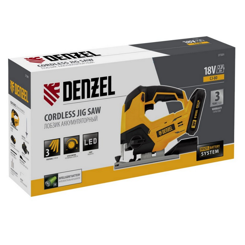 Лобзик аккумуляторный Denzel CJ-80 27201, 1 АКБ и з.у. в комплекте
