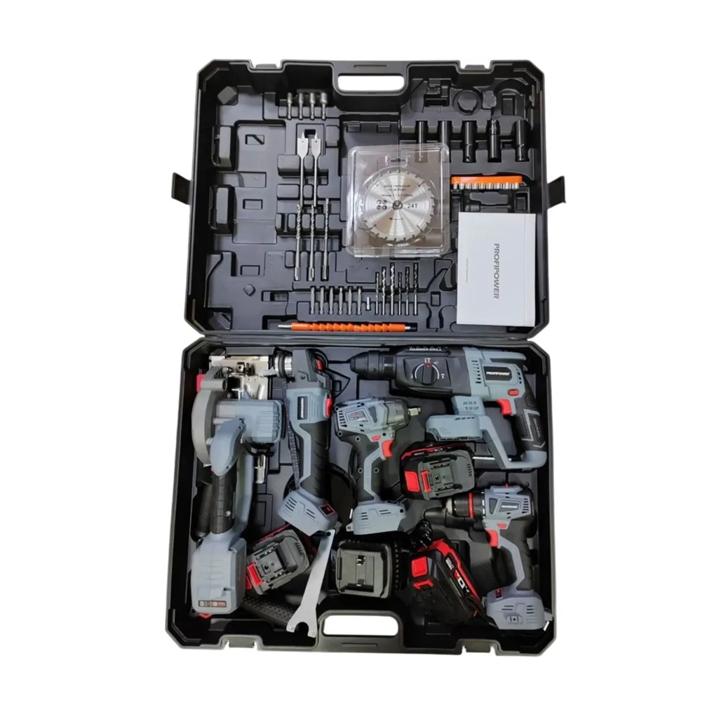 Набор аккумуляторного инструмента Profipower ProfiSet 2F18: гайковерт, циркулярная пила, перфоратор, шуруповерт, УШМ