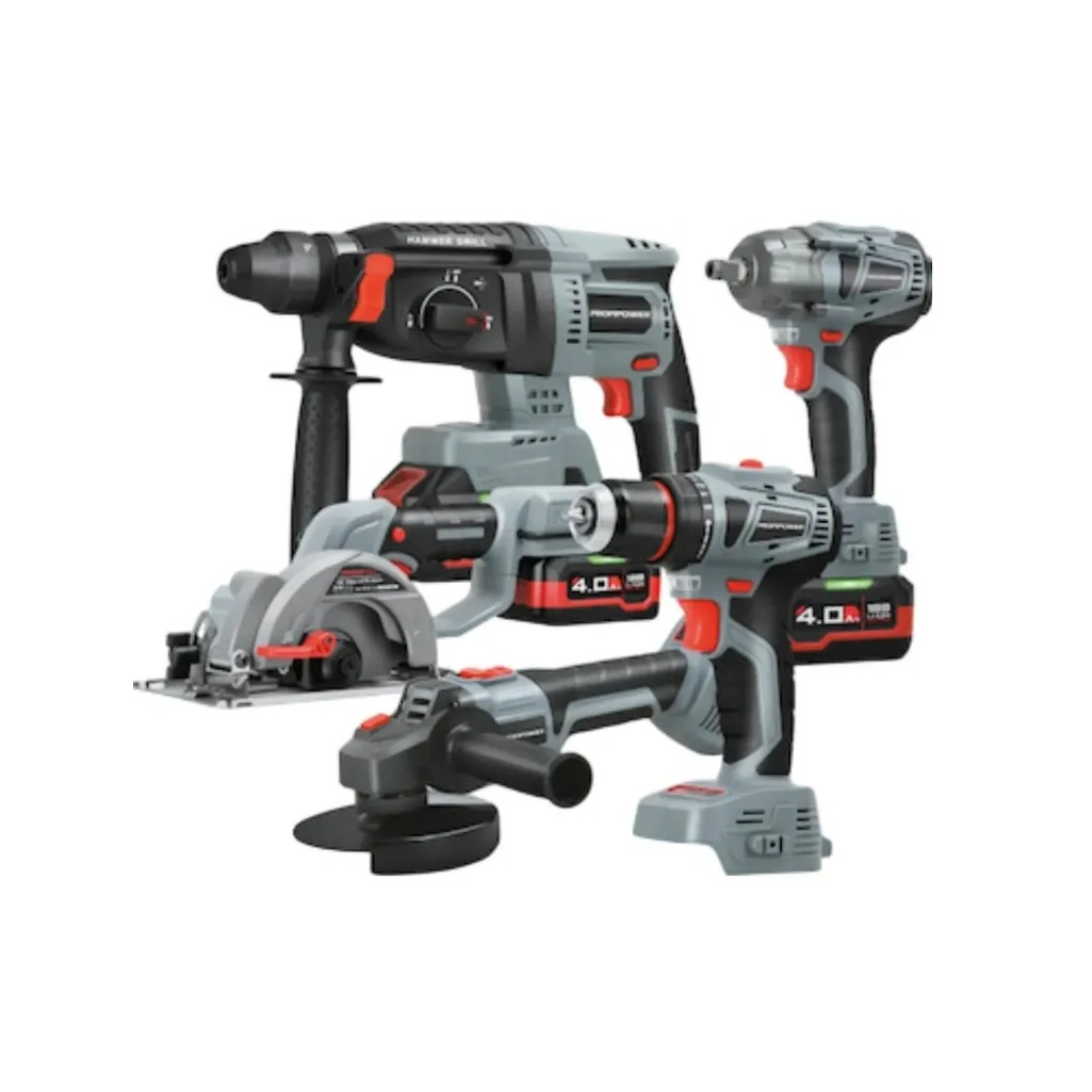 Набор аккумуляторного инструмента Profipower ProfiSet 2F18: гайковерт, циркулярная пила, перфоратор, шуруповерт, УШМ