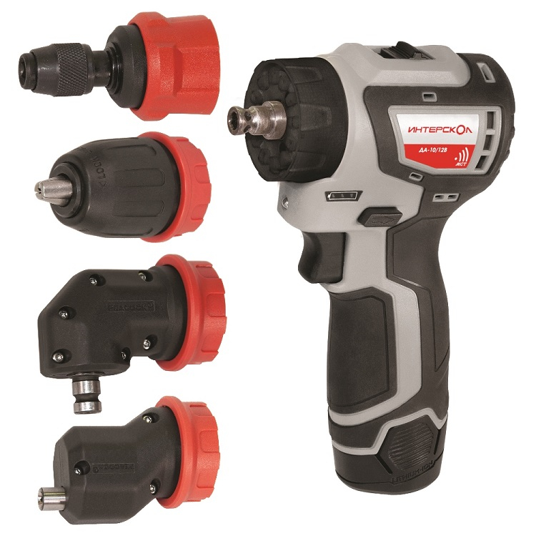 Аккумуляторный шуруповерт ИНТЕРСКОЛ ДА-10/12В 36 КомбиМакс, 4насадки, 12В 2 акк х 2.0 Ah, з.у., сумка