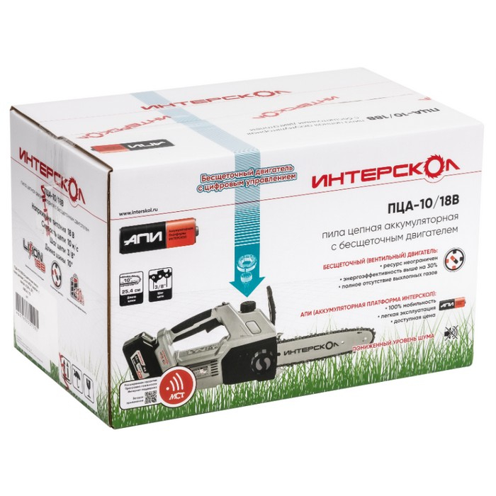 Пила цепная Интерскол ПЦА-10/18В аккумуляторная, 1 акк.4Ah и з.у. в комплекте