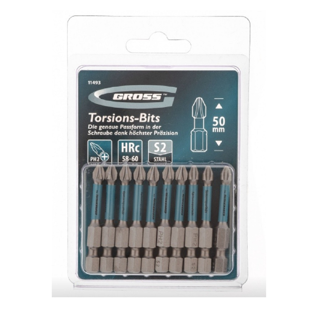 Бита ударная Gross PH2 х 50 мм 11493 10 шт. в упаковке, Для шуруповерта