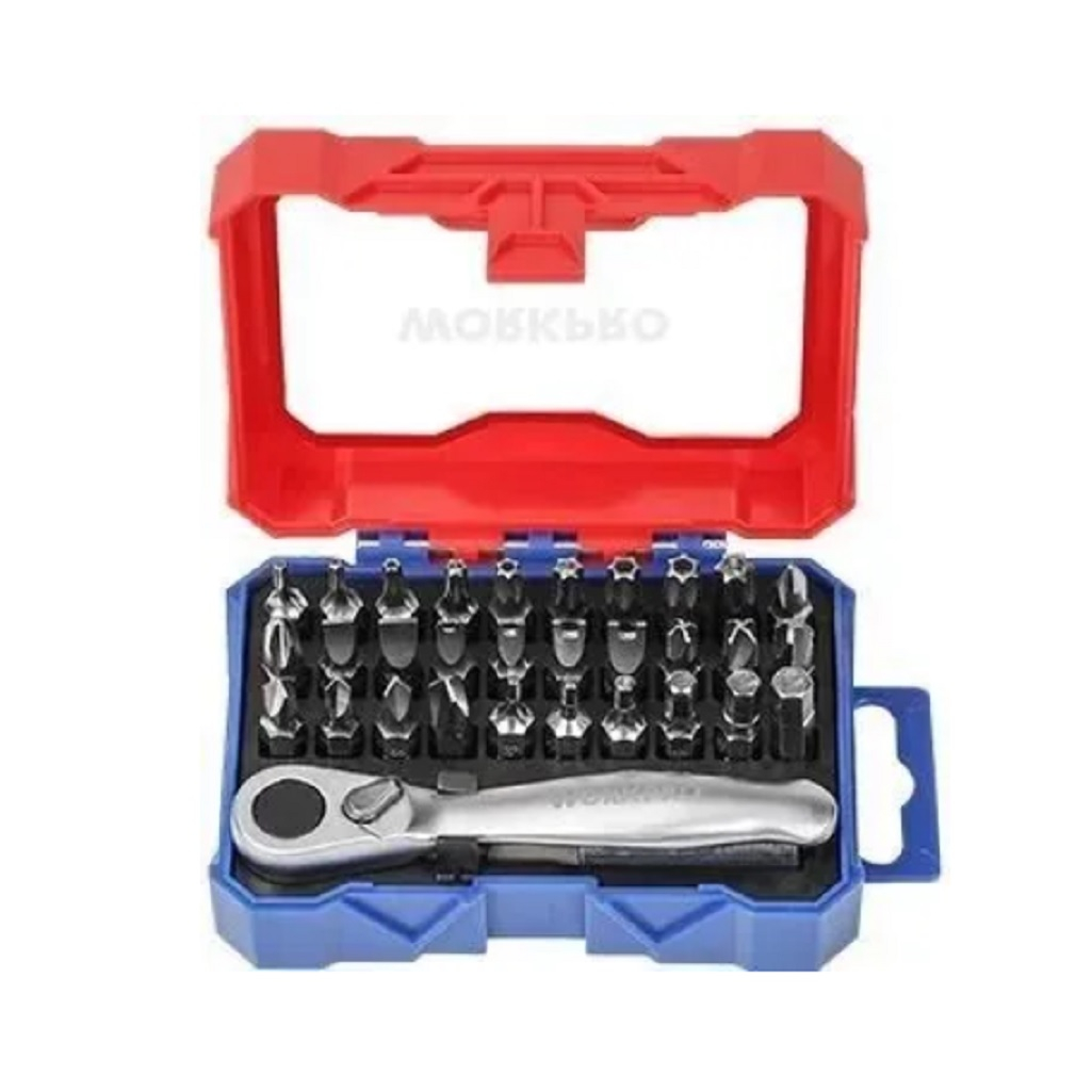 Набор Workpro WP200534 мини трещотка и биты, эргономичная рукоятка, 32 шт.