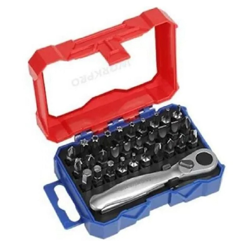 Набор Workpro WP200534 мини трещотка и биты, эргономичная рукоятка, 32 шт.