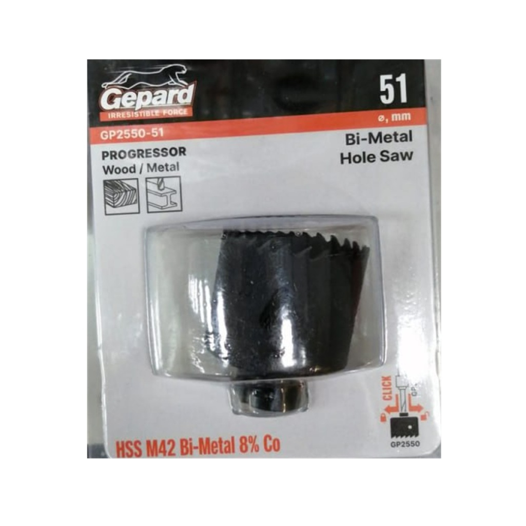 Коронка по металлу Gepard GP2550-51 биметаллическая, 51 мм, крупный и мелкий зуб