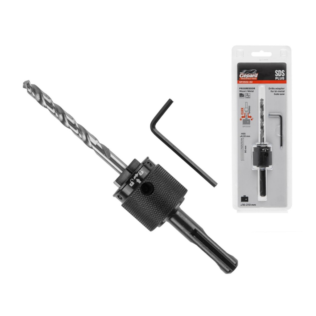 Переходник быстросъемный Gepard GP2502-02 SDS+ для коронок биметаллических, со сверлом