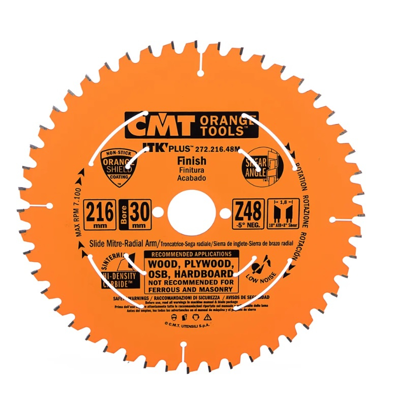 Диск пильный по дереву CMT 216х30х1,8/1,2 мм Z48, 272.216.48М
