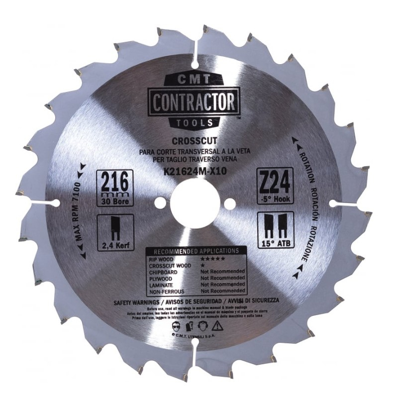 Диск пильный по дереву CMT 216х2.4/1.6х30хZ24 K21624M-X10
