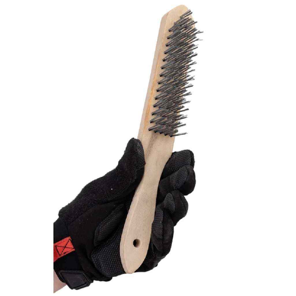 Щетка по металлу Beorol, 5 рядов, деревянная ручка, прямая щетина, 270 мм