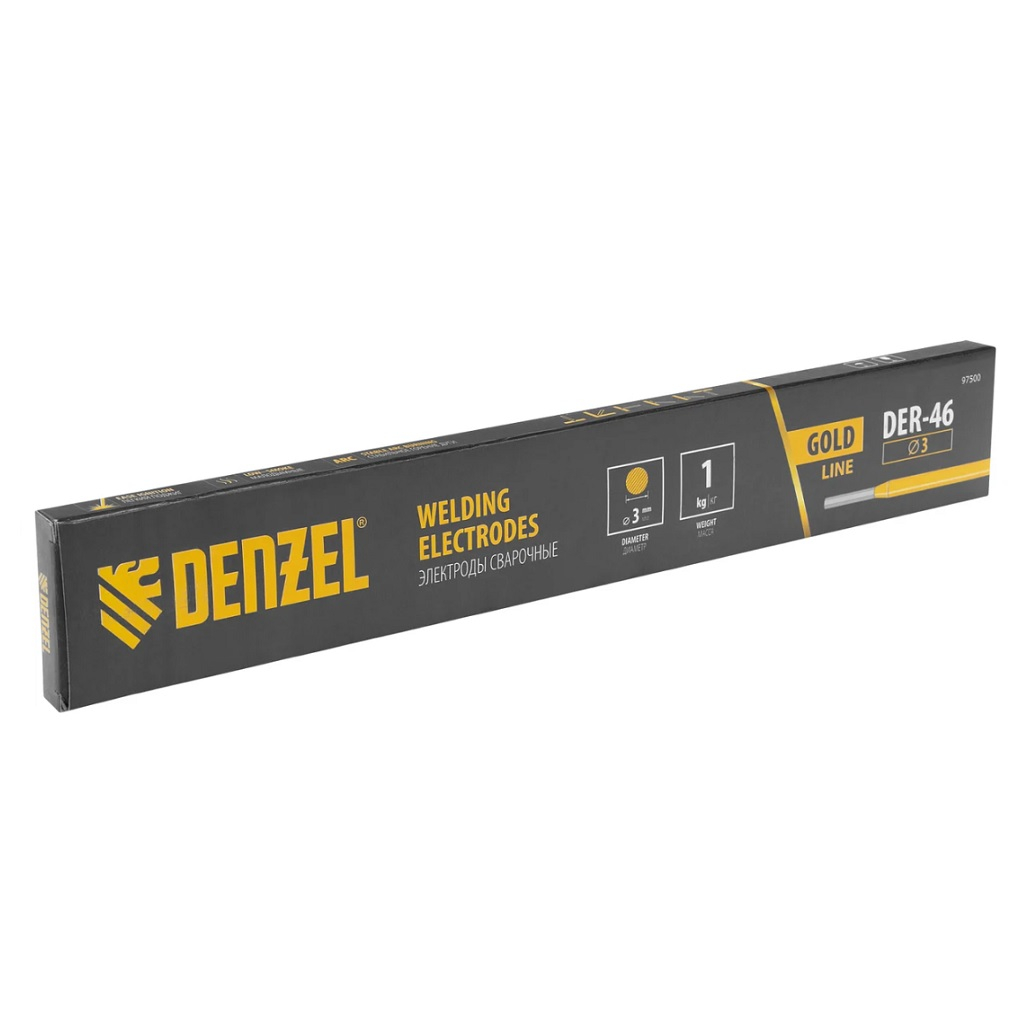 Электроды Denzel DER-46 GoldLine 3 мм, 1 кг 97500 рутил-целлюлозное покрытие, Для ручной дуговой сварки деталей
