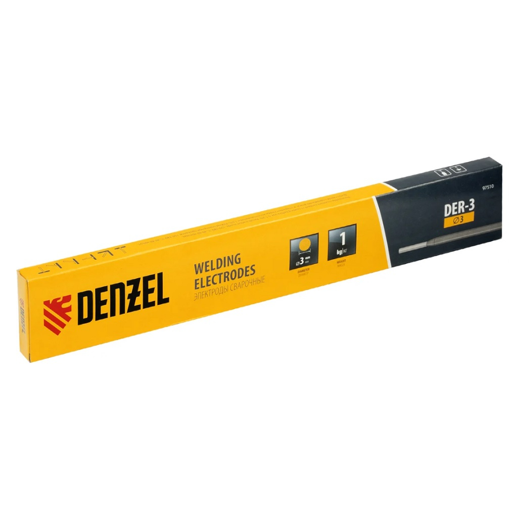 Электроды Denzel DER-3 3 мм, 1 кг 97510 рутиловое покрытие, Для ручной дуговой сварки деталей
