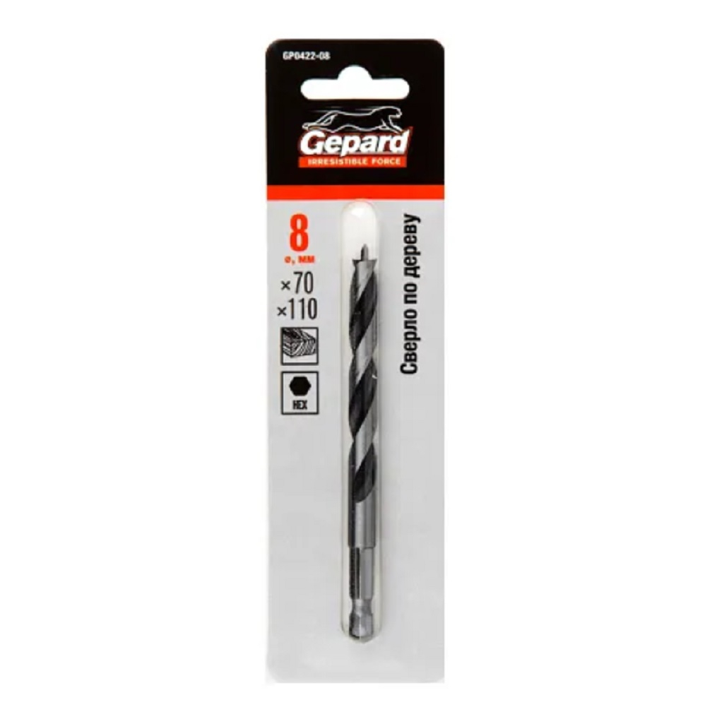 Сверло по дереву Gepard GP0422-08 8 мм Для сверления древесины
