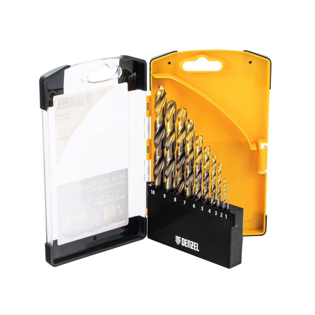 Набор сверл по металлу Denzel 723005, 10 шт, спиральное, хвостовик цилиндрический