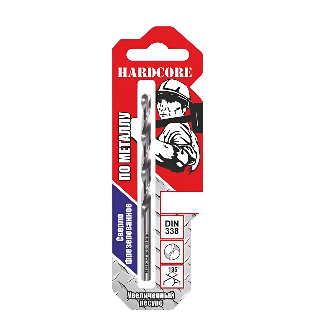Сверло по металлу Hardcore 140040, 4 мм, спиральное, хвостовик цилиндрический