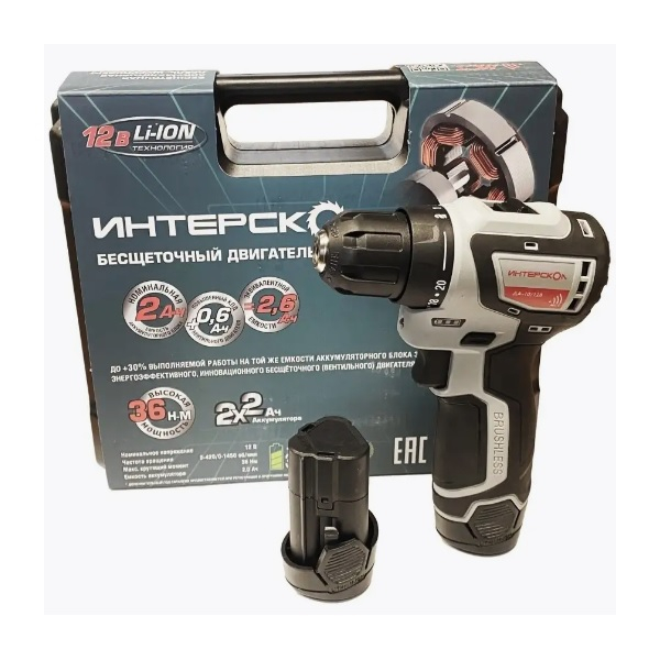Аккумуляторный шуруповерт Интерскол ДА-10/12В 36 МиниМакс 12В 2 акк х 2.0Ah, з.у.