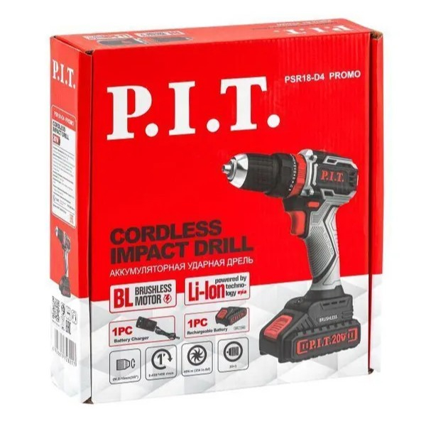 Аккумуляторный шуруповерт ударный P.I.T.  PSR18-D4 Promo, 20 В, 1 аккумулятор и зарядное устройство в комплекте