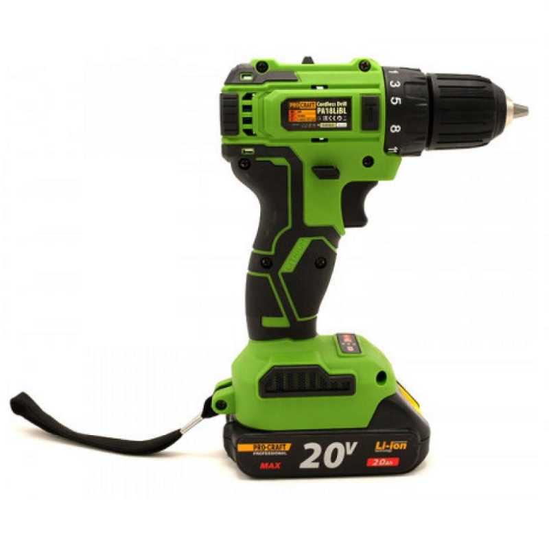 Аккумуляторный шуруповерт Procraft PA18LiBL, 20 В, 1акк х 2,0 Ah, з.у