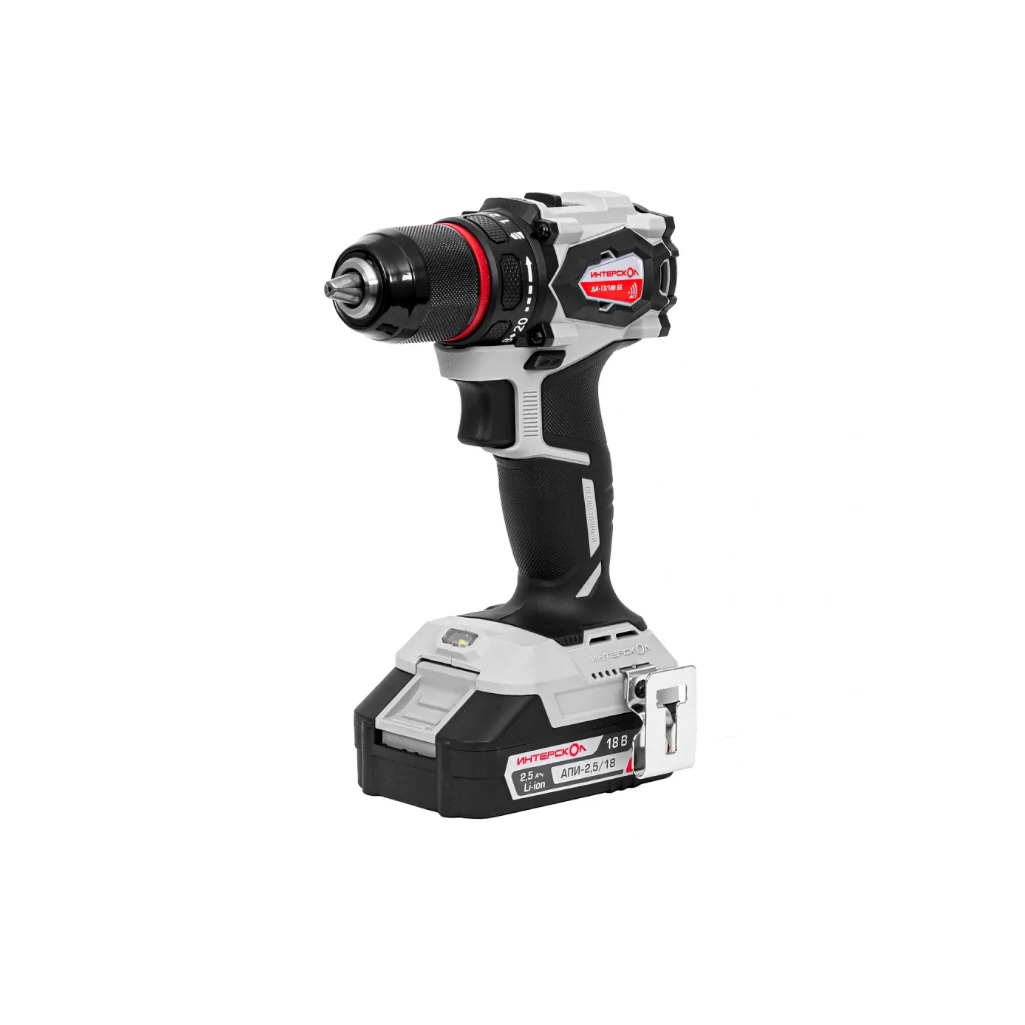 Дрель-шуруповерт аккумуляторная Интерскол ДА-13/18В 55, бесщеточная, 2 аккумулятора 2.5 Ah, зарядное устройство