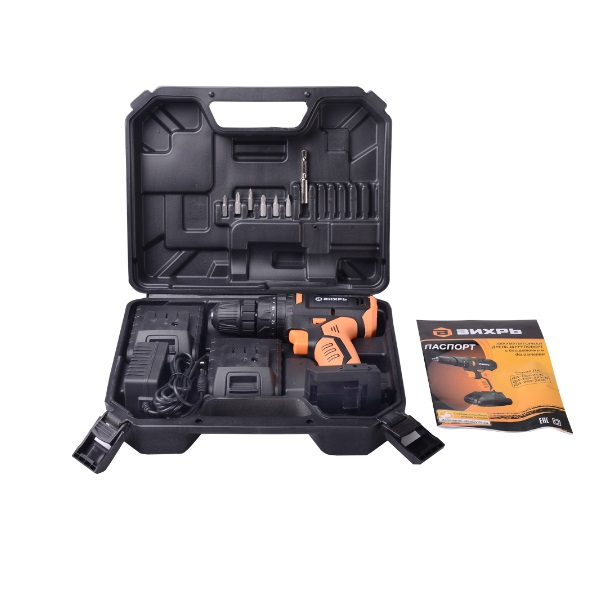 Дрель-шуруповерт Вихрь ДА-18Л-2КУ/Б 2.0 А/ч, аккумуляторная, бесщеточный двигатель