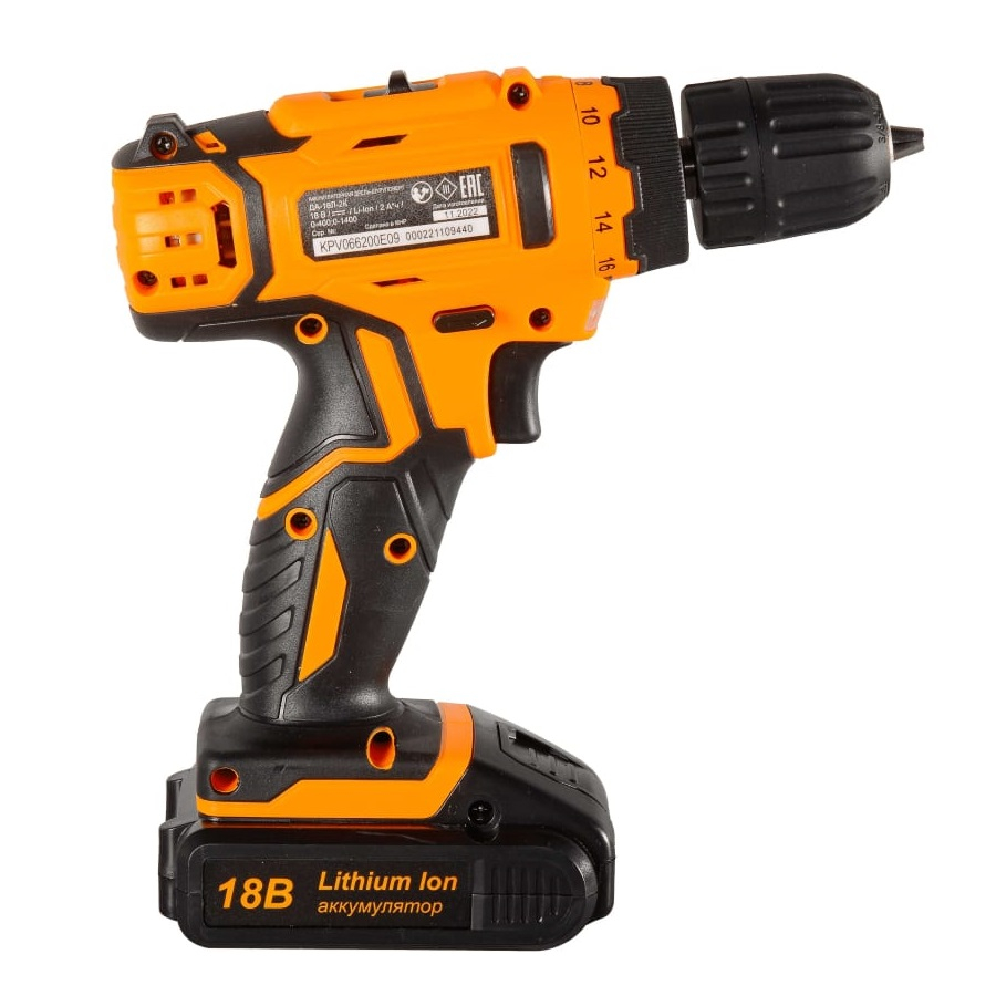 Дрель-шуруповерт Вихрь ДА-18Л-2К/Б, 2.0 А/ч, аккумуляторная, бесщеточный двигатель