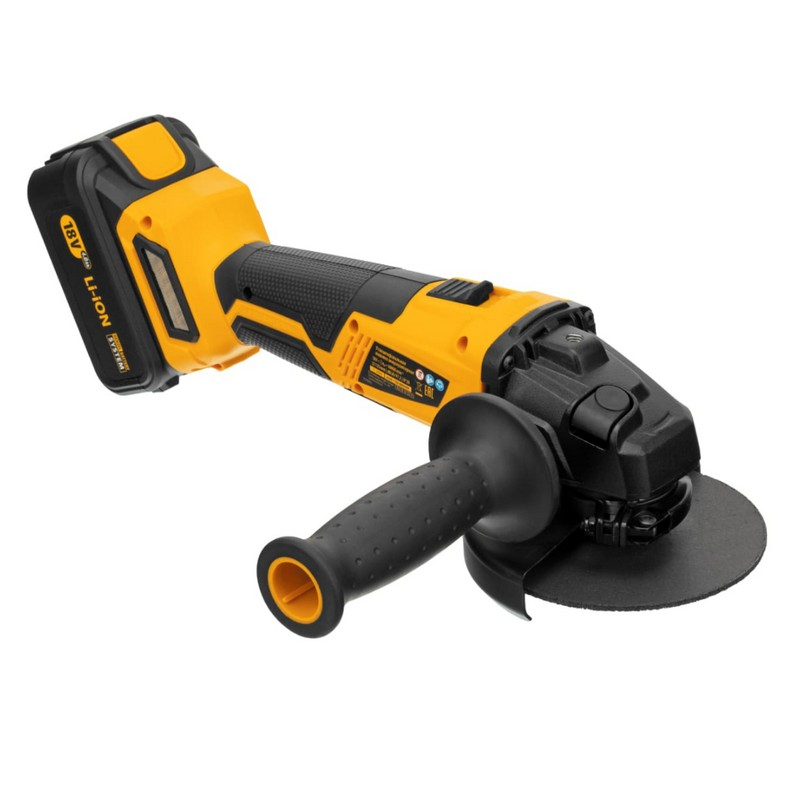 Аккумуляторная угловая шлифовальная машинка Denzel BLG-IB-18-125-4, 1 аккумулятор и зарядное устройство в комплекте 27005