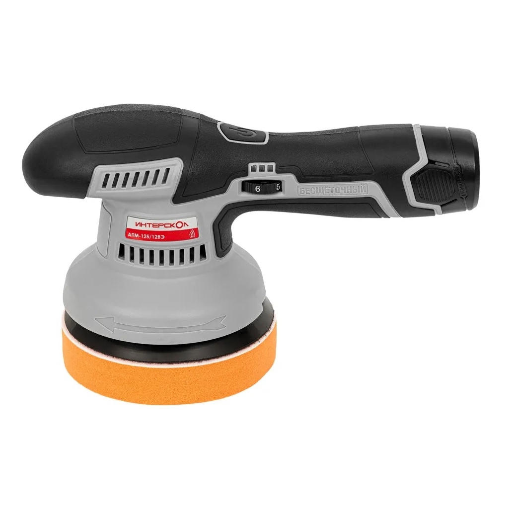 Машина полировальная эксцентриковая аккумуляторная Интерскол АПМ-125/12ВЭ, 2 аккумулятора 2.0 Ah, зарядное устройство