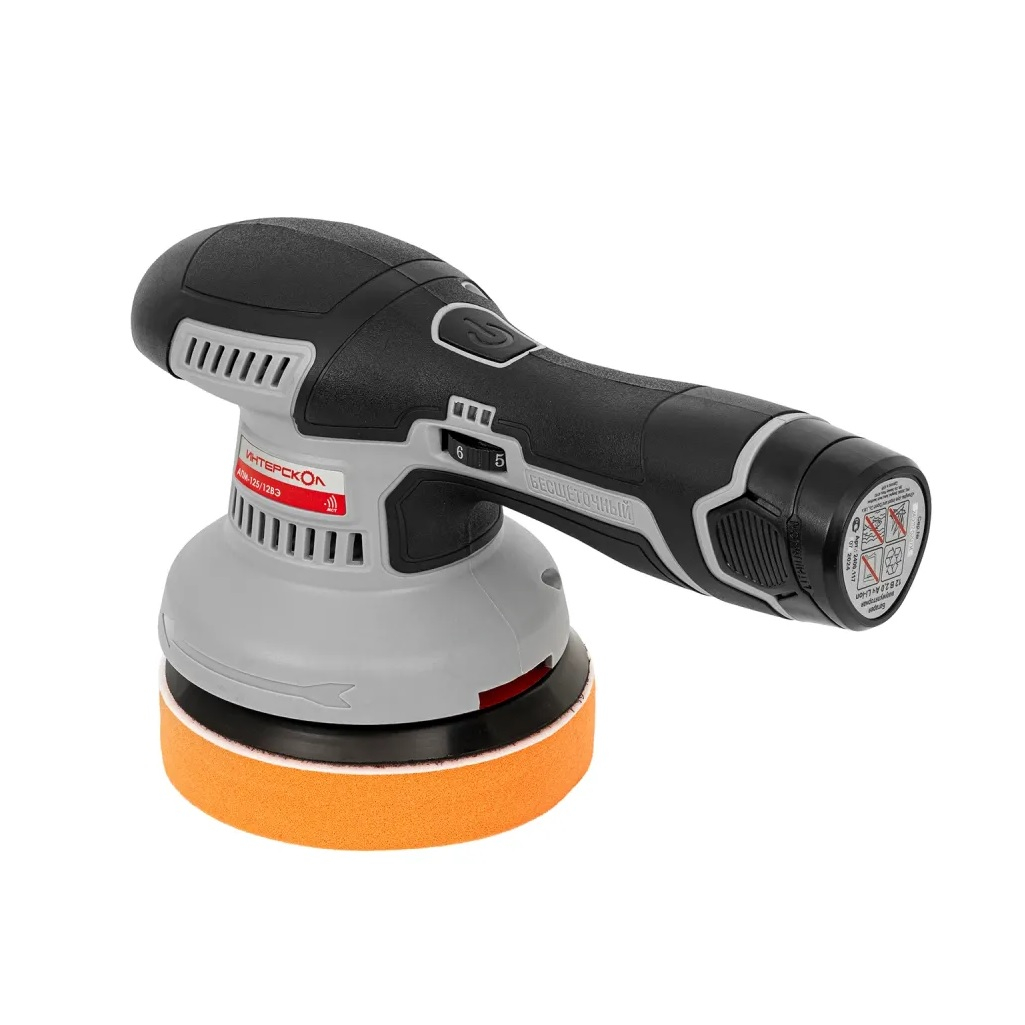 Машина полировальная эксцентриковая аккумуляторная Интерскол АПМ-125/12ВЭ, 2 аккумулятора 2.0 Ah, зарядное устройство