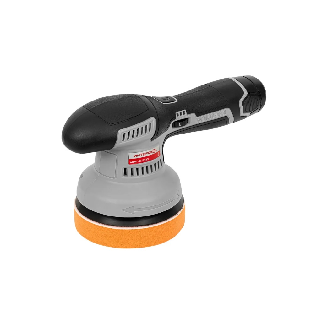 Машина полировальная эксцентриковая аккумуляторная Интерскол АПМ-125/12ВЭ, 2 аккумулятора 2.0 Ah, зарядное устройство