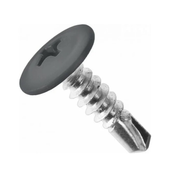 Саморез Жесть с прессшайбой сверло 4.2х32 мм, серый графит RAL7024, 10 шт УТ-00010183
