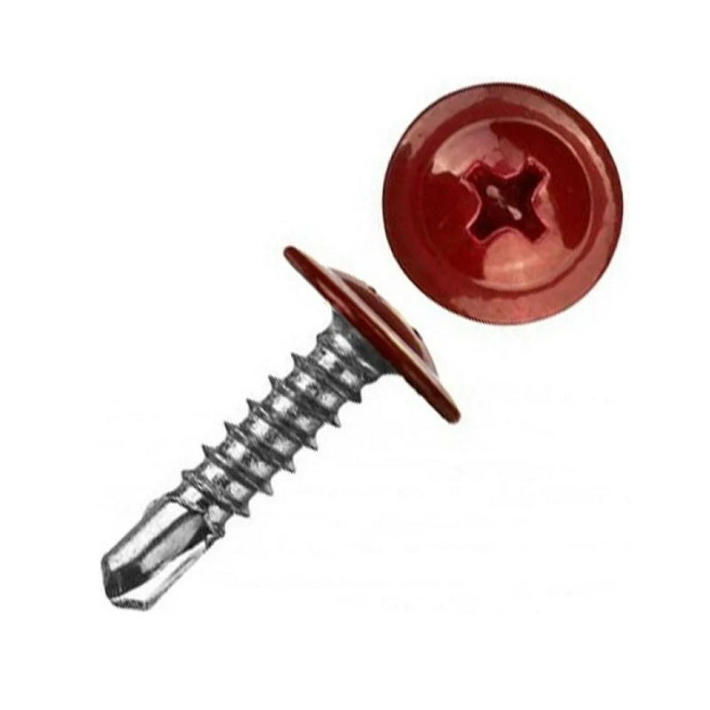 Саморез с прессшайбой сверло 4,2х16 мм RAL3005, 16 шт