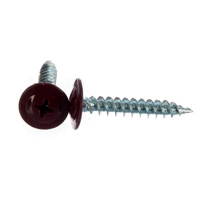 Саморез Жесть с прессшайбой острый 4,2х25 мм RAL3005, 200 шт.