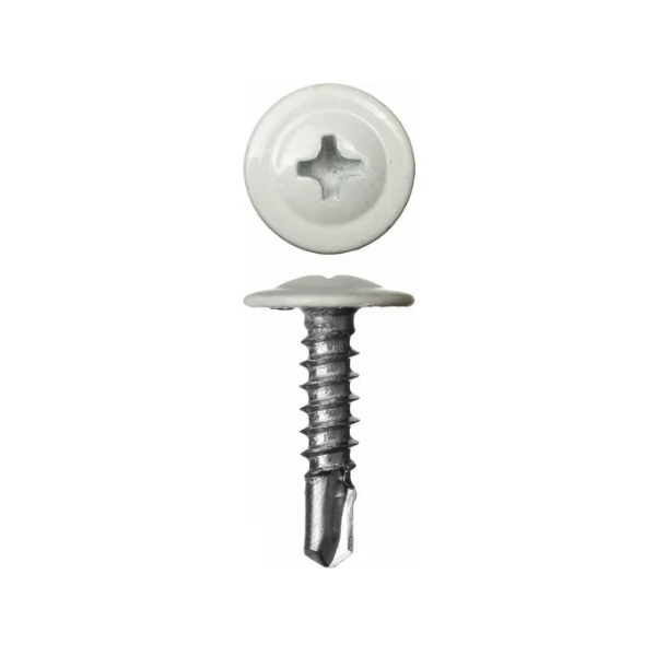 Саморез Жесть с прессшайбой сверло 4.2х41 мм, белый RAL9003, 150 шт, контейнер 500 мл УТ-00010222