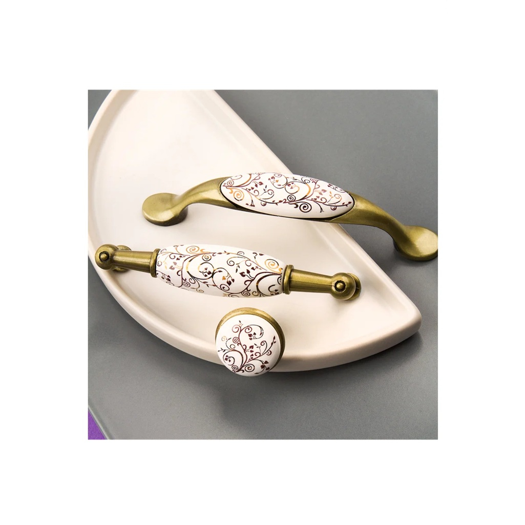 Ручка-скоба мебельная Kerron SF01-04 96 мм с фарфором, бронза 