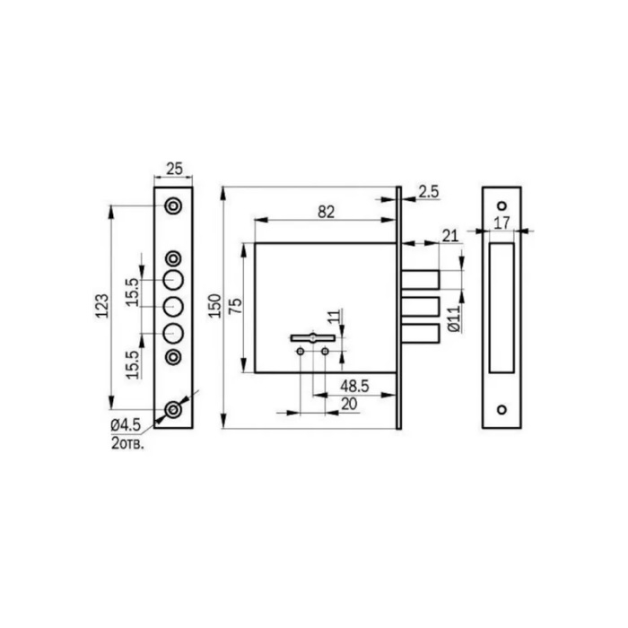 Замок врезной Border 73100- 3В8-6/13