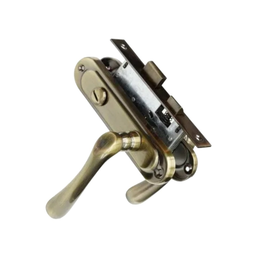 Замок врезной Maxi Locks 504W-60.5 мм, с фиксатором, AB, бронза