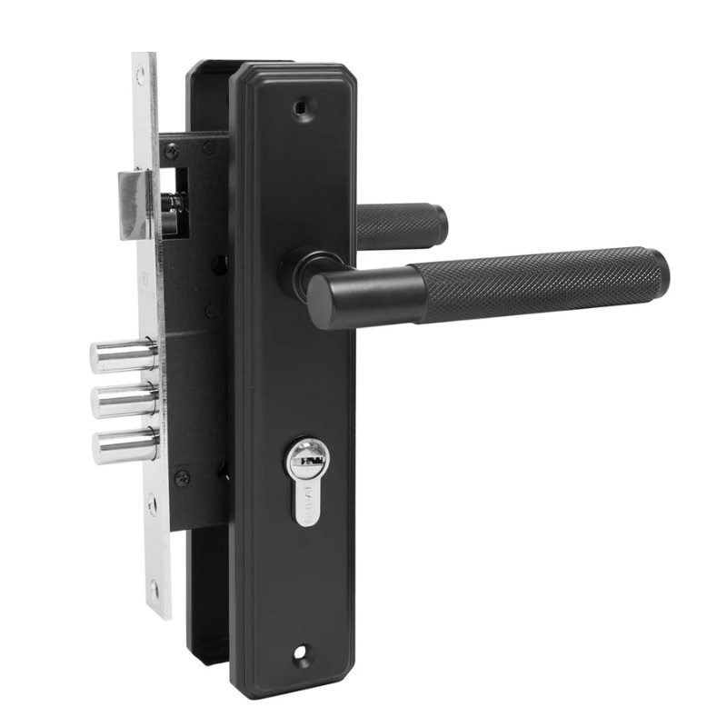 Замок врезной Булат ЗВ4-3.70.02.02 Ферона черный с ручками