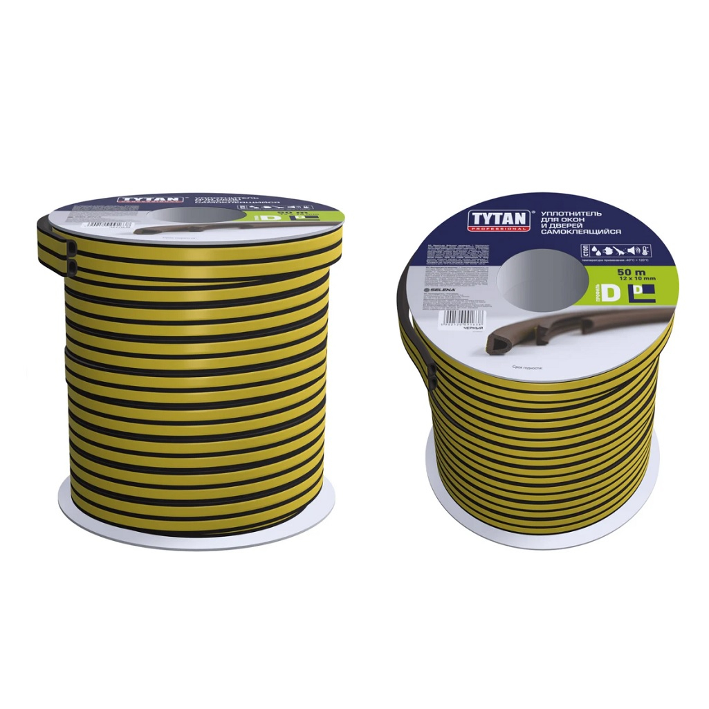 Уплотнитель Tytan Professional промышленный самоклеящийся D-профиль чёрный 10х12 мм