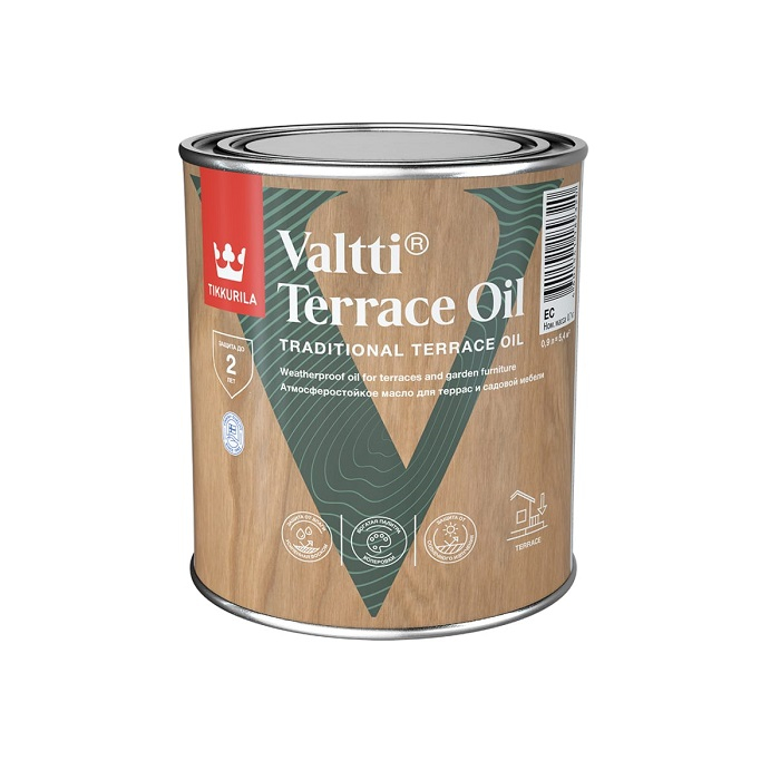 Масло Тikkurila Valtti Terrace Oil для террас и садовой мебели, атмосферостойкое, бесцветное, 0.9 л