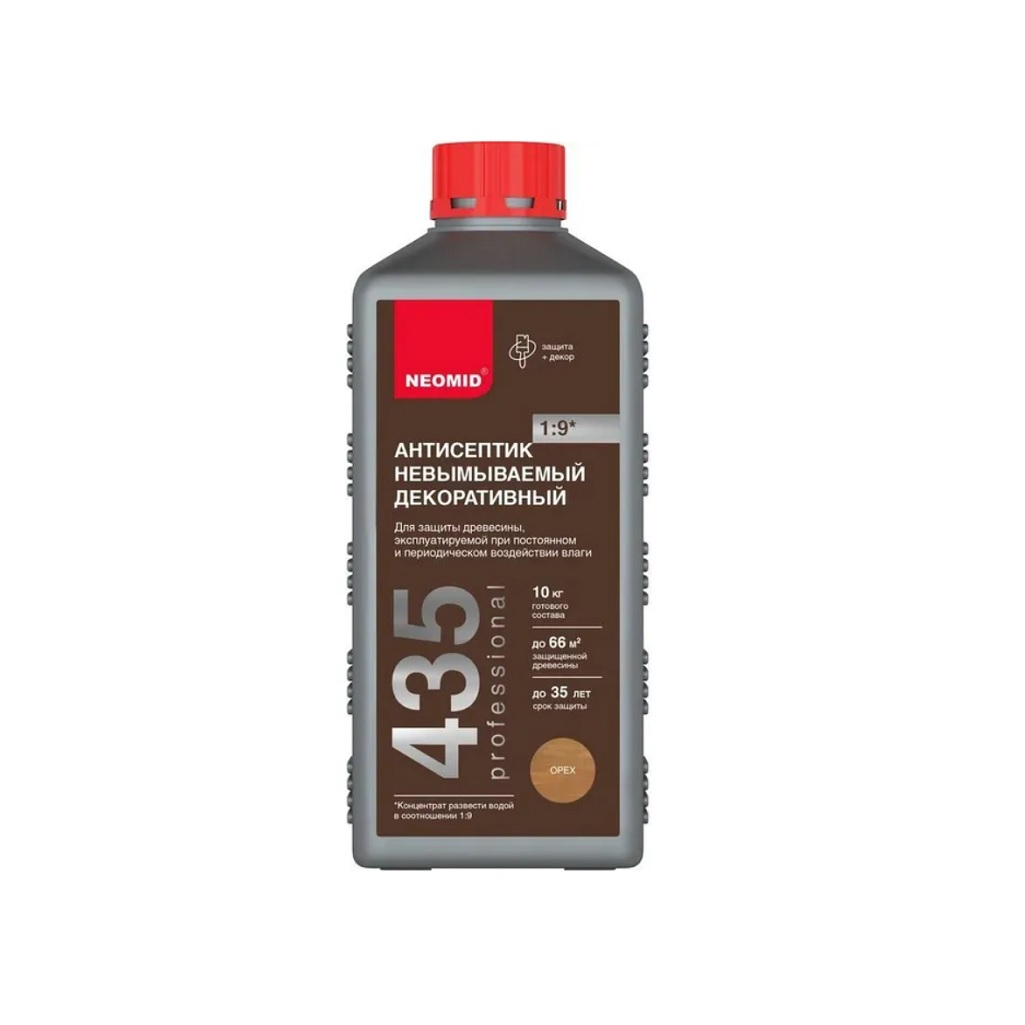 Антисептик Neomid 435 Eco для древесины, концентрат 1:9, защита до 35 лет, 1 л