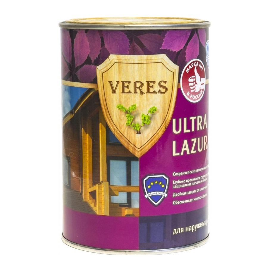 Пропитка VERES Ультра Лазурь №8 Дуб тёмный, шелковисто-глянцевый, 0.9 л