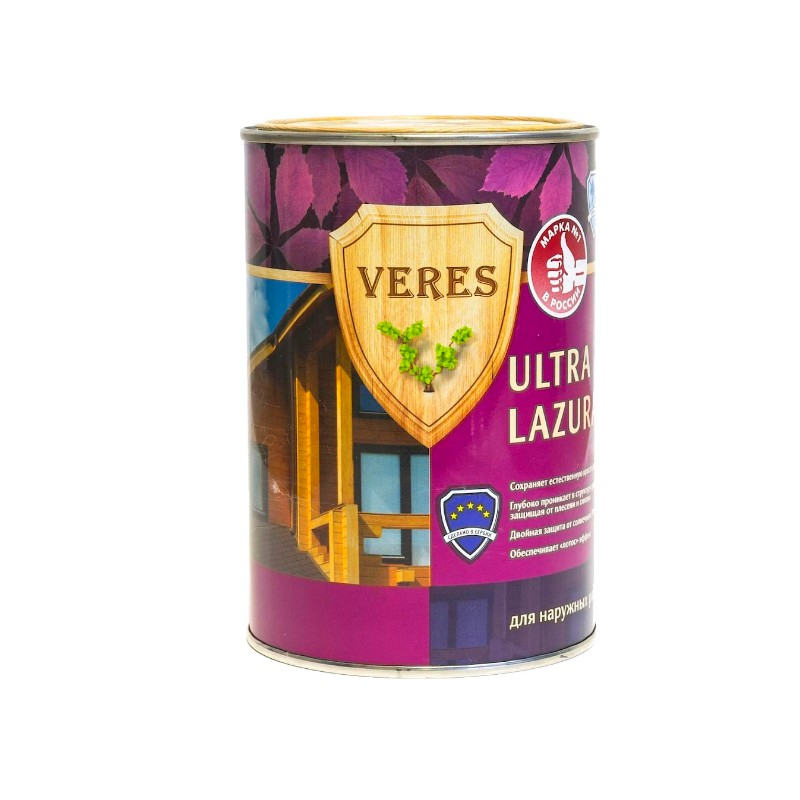 Пропитка Veres Ultra Lazura №4 шелковисто-глянцевый, орех, 0.9л