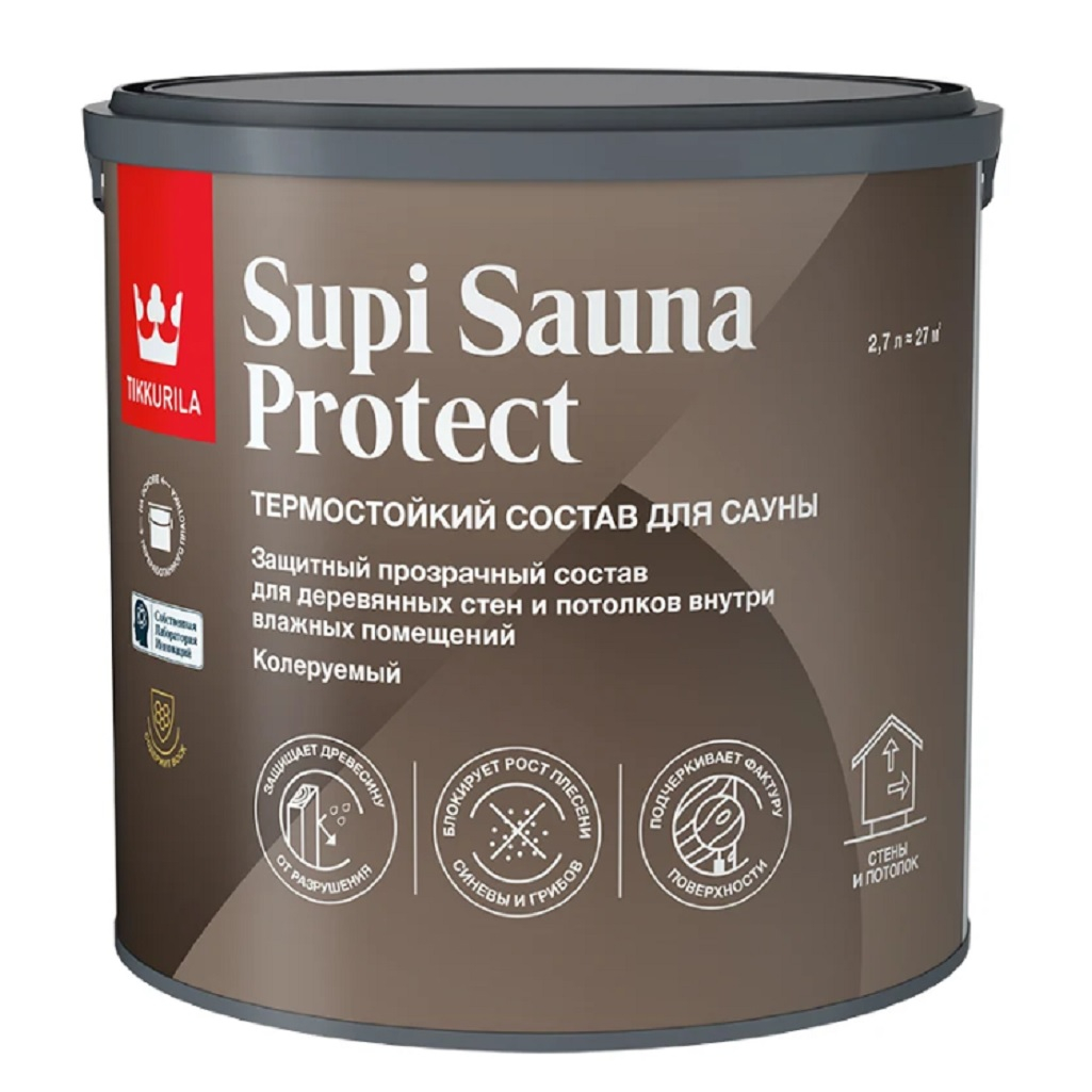 Защитный состав для саун Tikkurila Supi Sauna Протект EP полуматовый 2,7 л