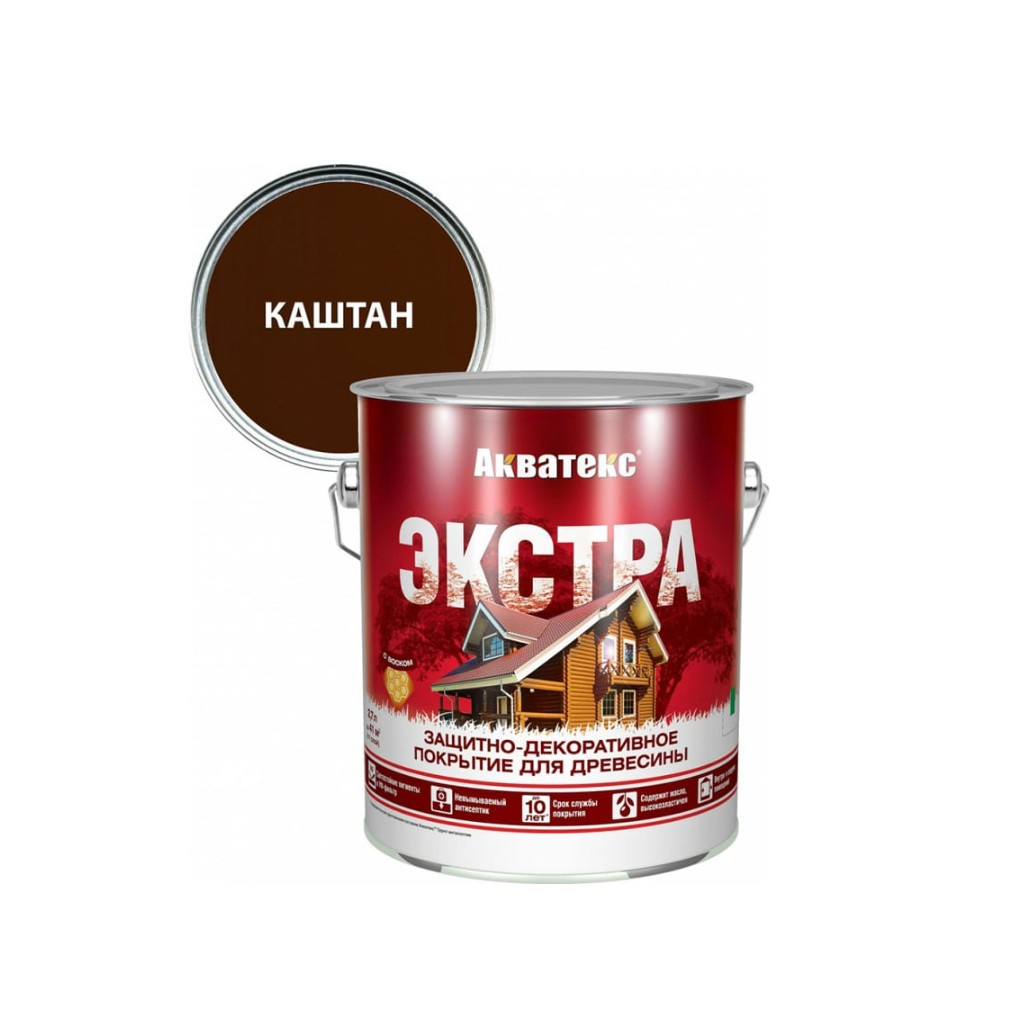 Защитно-декоративное покрытие Акватекс Экстра для древесины, полуглянцевое Каштан 2,7 л