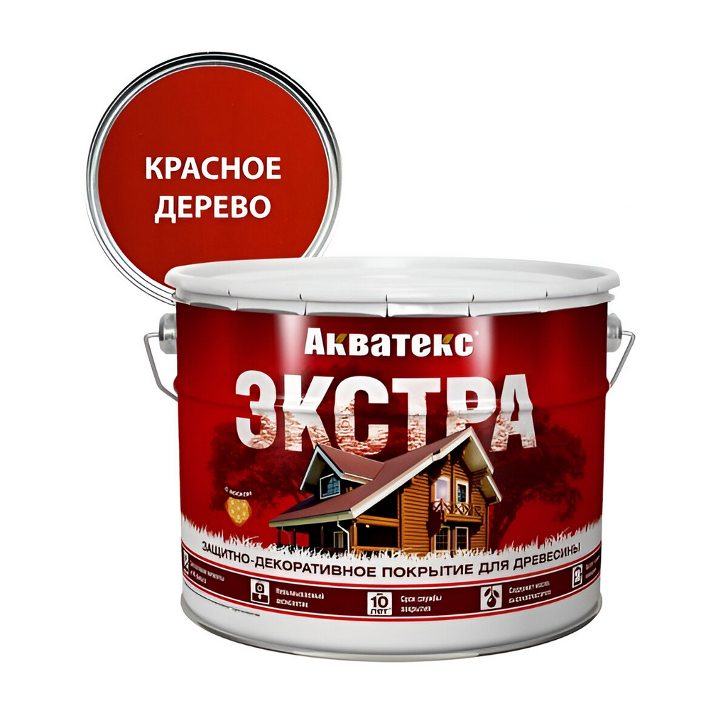 Защитно-декоративное покрытие Акватекс Экстра для древесины, полуглянцевое Красное дерево, 9 л