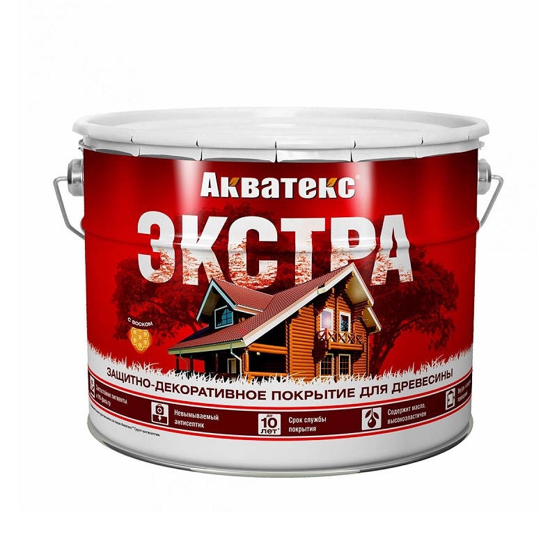 Защитно-декоративное покрытие Акватекс Экстра для древесины, полуглянцевое Красное дерево, 9 л