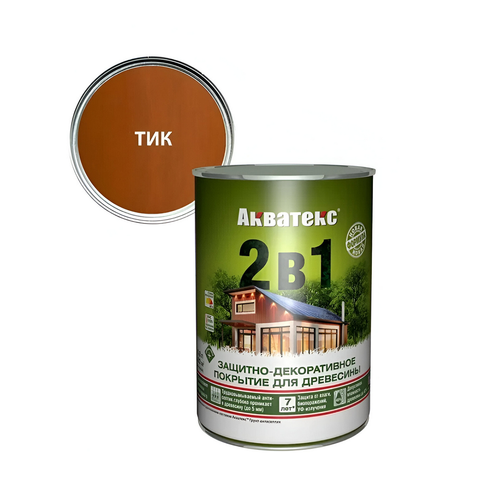 Защитно-декоративное покрытие для дерева Акватекс 2 в 1, полуматовое Тик, 0.8 л
